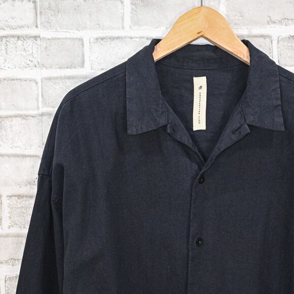 Prospective Flow Tai Thistle oversized hemp cotton shirt Navy blue size Small - Picture 5 of 7